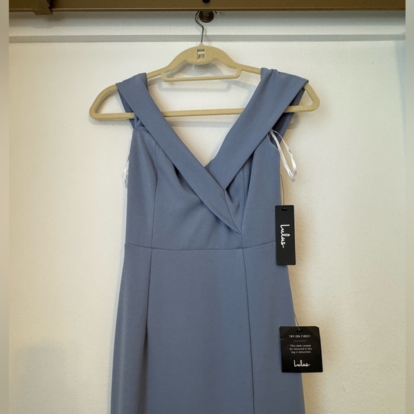 NWT Lulus Blue Grey Off The Shoulder Maxi Dress Wedding Guest Dress Formal Dress - Picture 4 of 12